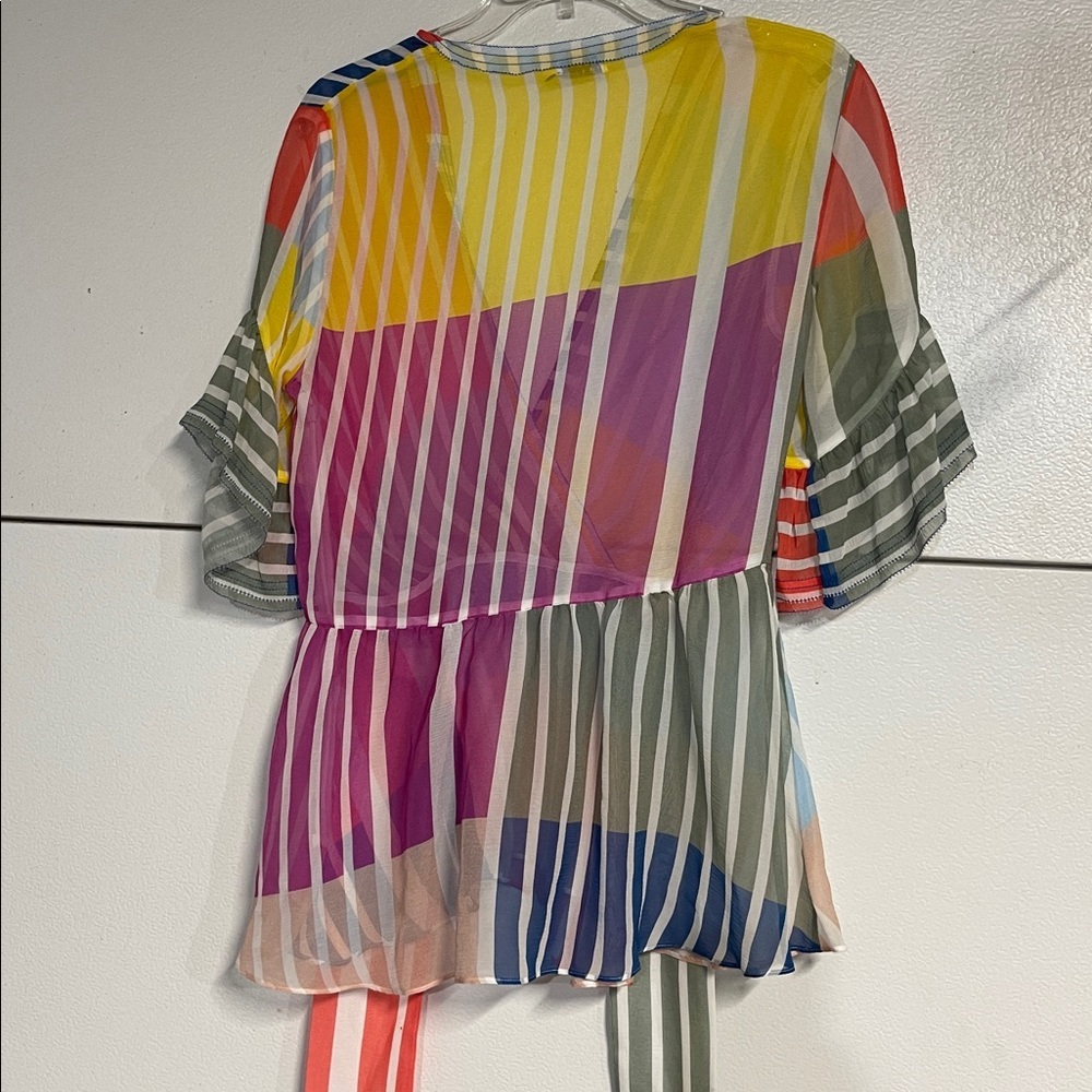 TANYA TAYLOR WOMENS SILK WRAP TOP BLOUSE SHEER MULTICOLOR - Picture 4 of 4